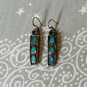 vintage sterling silver turquoise bear paw dangle earrings